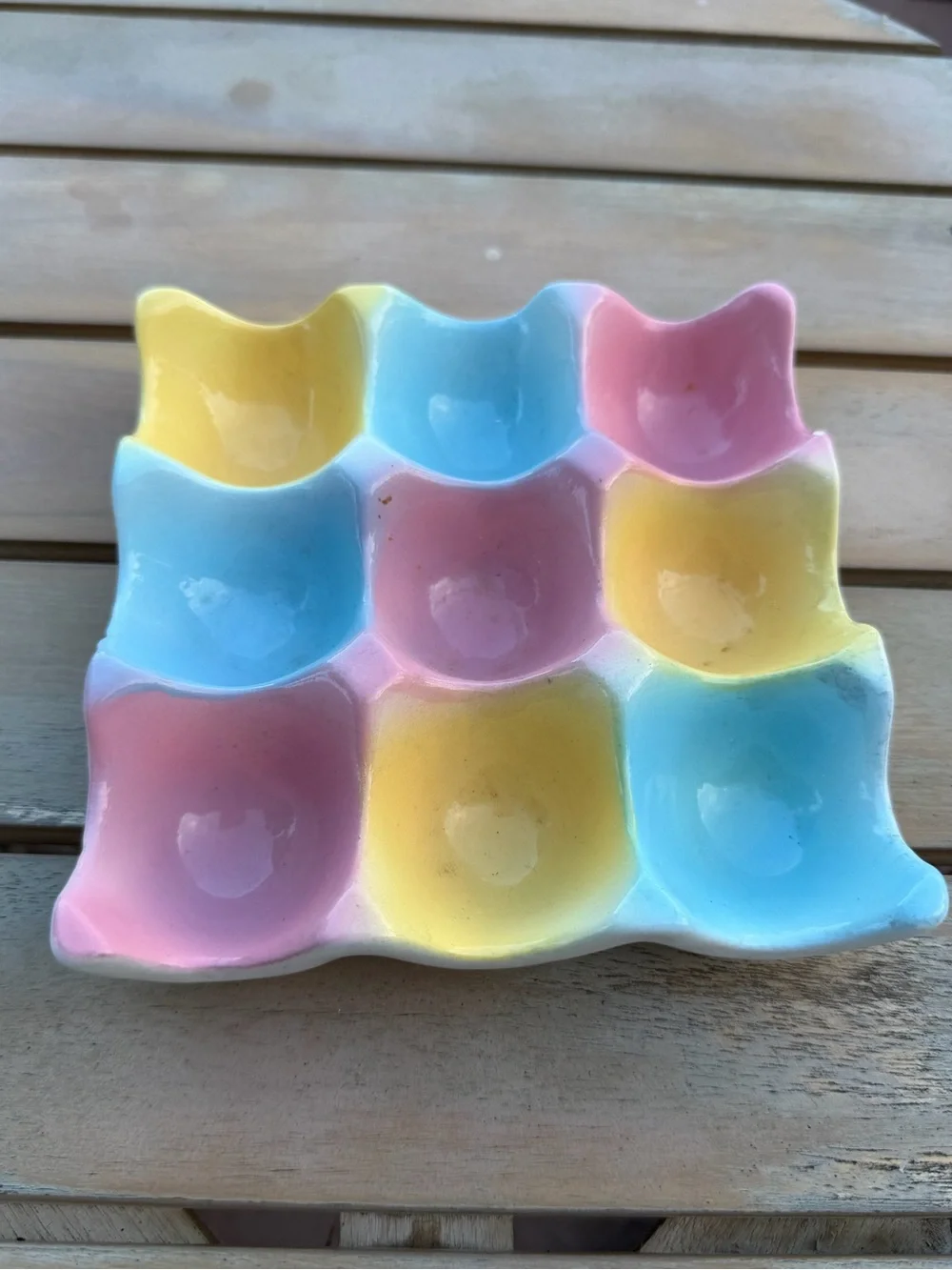 Pastel Ceramic 12-Slot Egg & Snack Tray - Pink, Blue & Yellow